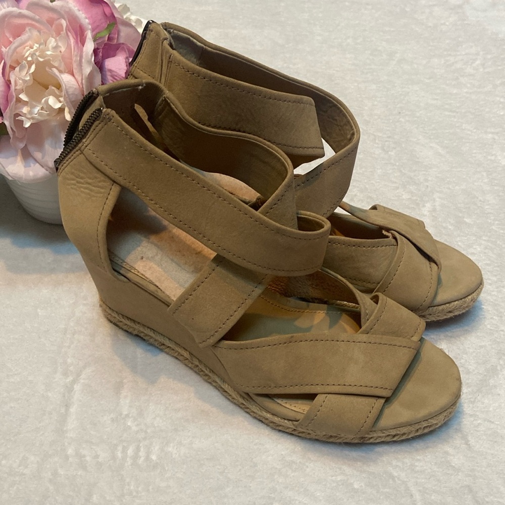 FRYE ROBERTA STRAP Size 9 Espadrille Wedge Zip Back Open Toe Sandal